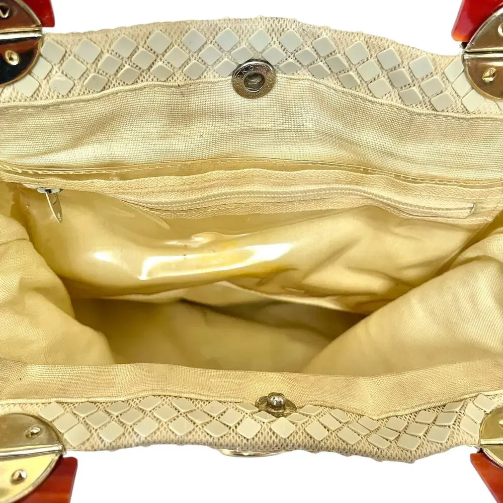 Vintage Lumured Ivory-White Luma Mesh Tortoise Shell Lucite Mod Handbag